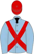 Light blue, red cross belts, red cap