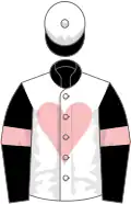 WHITE, pink heart, black sleeves, pink hoop, white cap