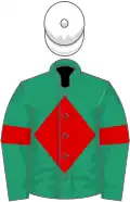 Emerald green, red diamond and armlets, white cap