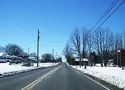 Westbound PA 329 through the village