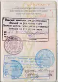 Page 29 of a passport with two foreign travel permission stamps.
