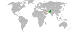 Map indicating locations of Pakistan and Kuwait