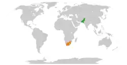 Map indicating locations of Pakistan and South Africa