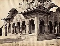 Samuel Bourne, "Upper Portion of the Palace, Goverdhun, 1312," 1863-1869, photograph mounted on cardboard sheet, Department of Image Collections, National Gallery of Art Library, Washington, D C