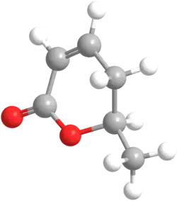 Ball-and-stick model of the parasorbic acid molecule