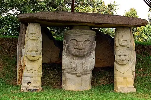 San Agustín Archaeological Park (UNESCO World Heritage Site), contains the largest collection of religious monuments and megalithic sculptures in Latin America[23] and is considered the world's largest necropolis.