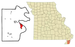 Location within Pemiscot County and Missouri