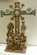 Peruvian crucifix with nativity scene at its base, c. 1960