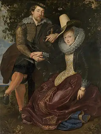The Honeysuckle Bower by Rubens, c. 1609: the painter and Isabella Brant the year of their marriage (Alte Pinakothek, Munich)