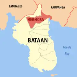 Map of Bataan, Pampanga with Hermosa highlighted