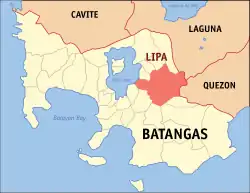 Map of Batangas with Lipa highlighted