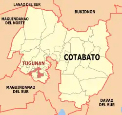 Map of Cotabato with Tugunan highlighted