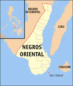 Map of Negros Oriental showing the location of Apo Island.