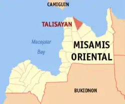 Map of Misamis Oriental with Talisayan highlighted