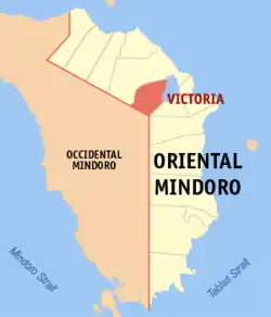 Map of Oriental Mindoro with Victoria highlighted