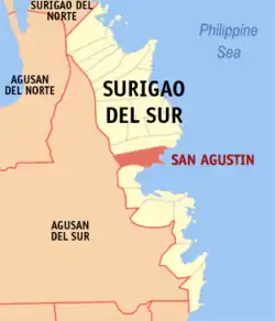 Map of Surigao del Sur with San Agustin highlighted