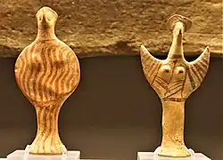 Phi-type and psi-type Mycenaean female figurines; Museum of Cycladic Art, Athens. 14th–12th century BC