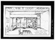 Architect's drawing of the plan for restoring the fireplace and the east room