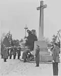Field Marshal Harold Alexander laying a wreath at the Canadian Cross of Sacrifice in 1947