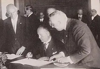 Mussolini signing the Four-Power Pact
