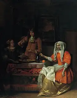 Company in an interior eating oysters c.1681