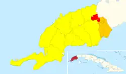 San Diego de los Baños (Red) in Los Palacios (orange) in Pinar del Rio (yellow)