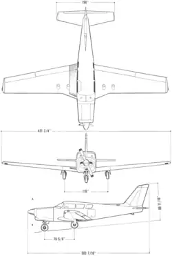 3-view line drawing of the Piper PA-24-260 Comanche B