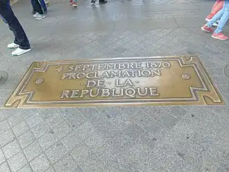 Plaque in memory of the proclamation of the Republic, 4 September 1870.