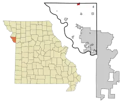 Location within Platte County and Missouri