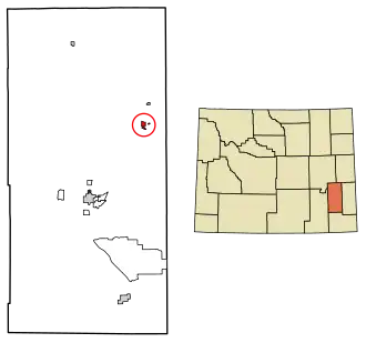 Location of Guernsey in Platte County, Wyoming.
