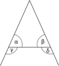 The pons asinorum or bridge of asses theorem states that in an isosceles triangle, α = β and γ = δ.