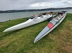 Outrigger canoes at the Mangere Boating Club