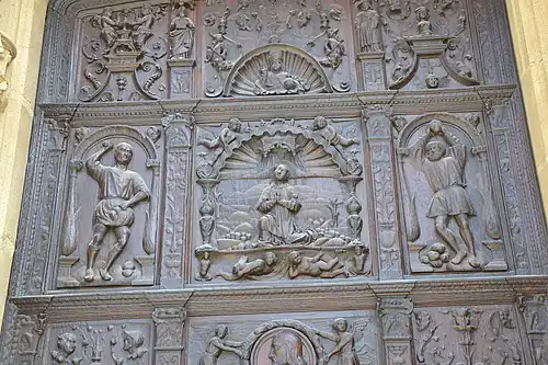 Detail of the north portal door, the Stoning of Saint Stephen