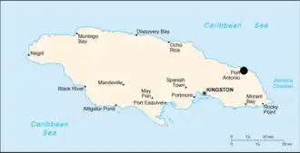 Location of Port Antonio shown within Jamaica