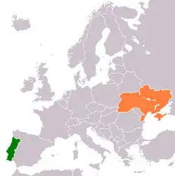 Map indicating locations of Portugal and Ukraine