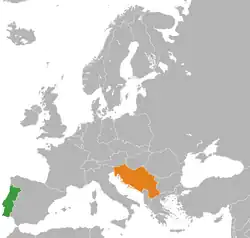 Map indicating locations of Portugal and Yugoslavia