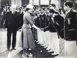 Elizabeth II with members of the Indian cricket team during their tour of England in 1952
