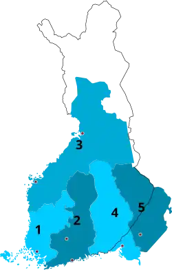 1634-1640 1 Turku 2 Uusimaa and Tavastia 3 Ostrobothnia 4 Karelia 5 Käkisalmi