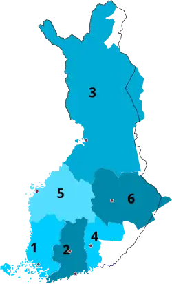 1809-1812 1 Turku and Pori 2 Uusimaa and Tavastia 3 Oulu 4 Kymenkartano 5 Vaasa 6 Savonia and Karelia