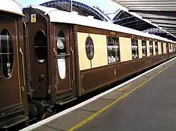 Former Brighton Belle Pullman carriage at London Victoria, now part of the Venice-Simplon Orient Express fleet