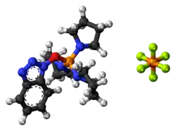 Ball-and-stick model of the component ions of PyBOP