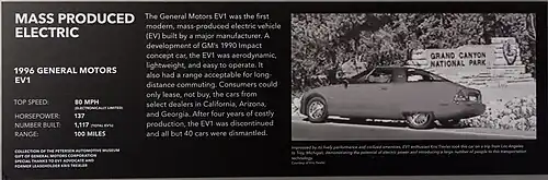 A brief summary of the EV1. A black and white picture is on the right.