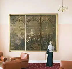 Marlborough Room showing triptych on leather of the Battle of Blenheim by Horensburg RMAS Collection