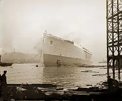Mauretania after being launched, 20 September 1906