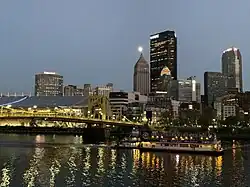 The bridge and Pittsburgh skyline as seen from the North Shore