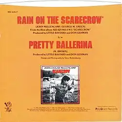 US 7‑inch single cover for "Rain on the Scarecrow" by John Cougar Mellencamp