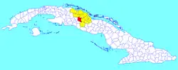 Ranchuelo municipality (red) within Villa Clara Province (yellow) and Cuba
