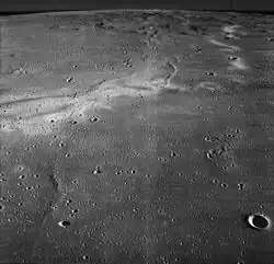 Oblique view from Lunar Orbiter 2, with the Marius Hills in the background.