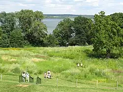 A walking trail near the lake.