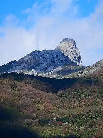 The Rocca Salvatesta (1,340 metres (4,400 ft)) from Fondachelli-Fantina
